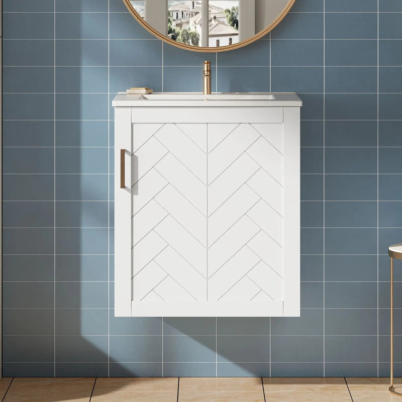 Modern Wall Mounted Bathroom Cabinet With Side Shelf And Ceramic Sink by Unique Piece Furniture