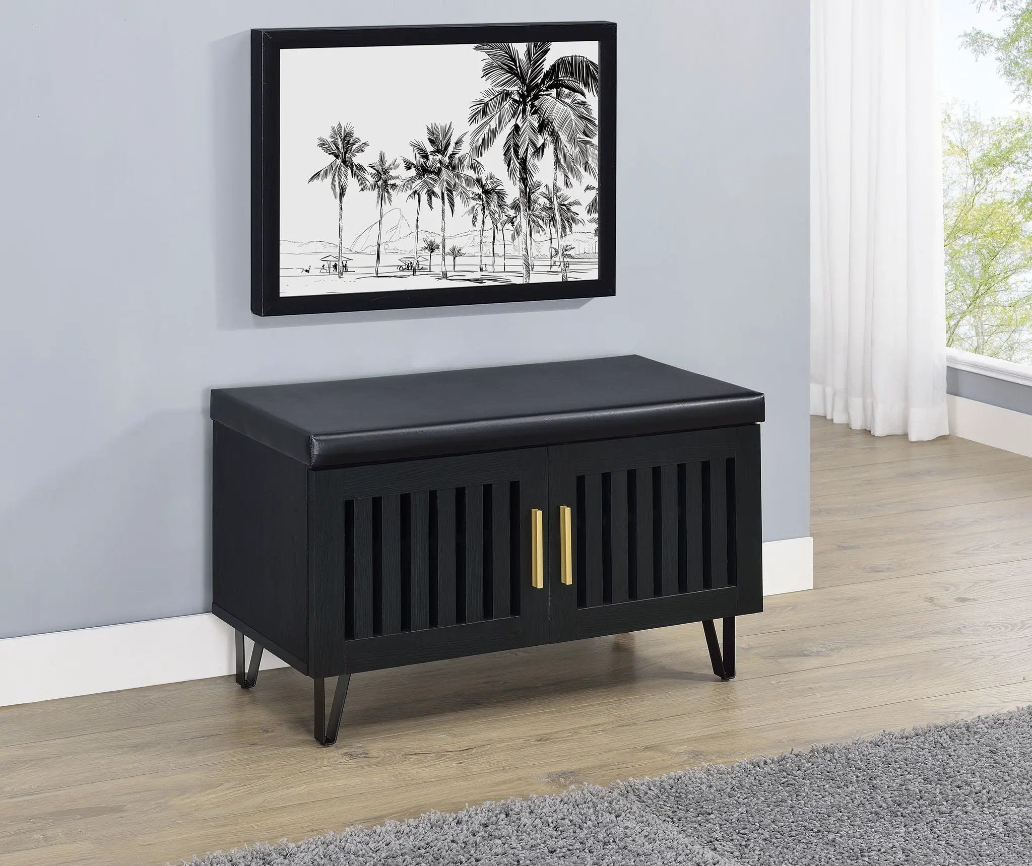 Brixton 2-door Padded Entryway Shoe Storage Bench Black by Unique Piece Furniture