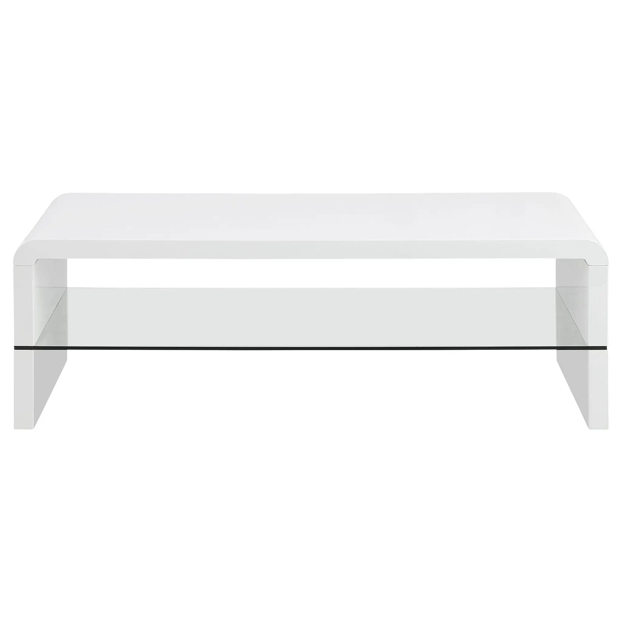 Airell Rectangular Coffee Table with Shelf White High Gloss by Unique Piece Furniture