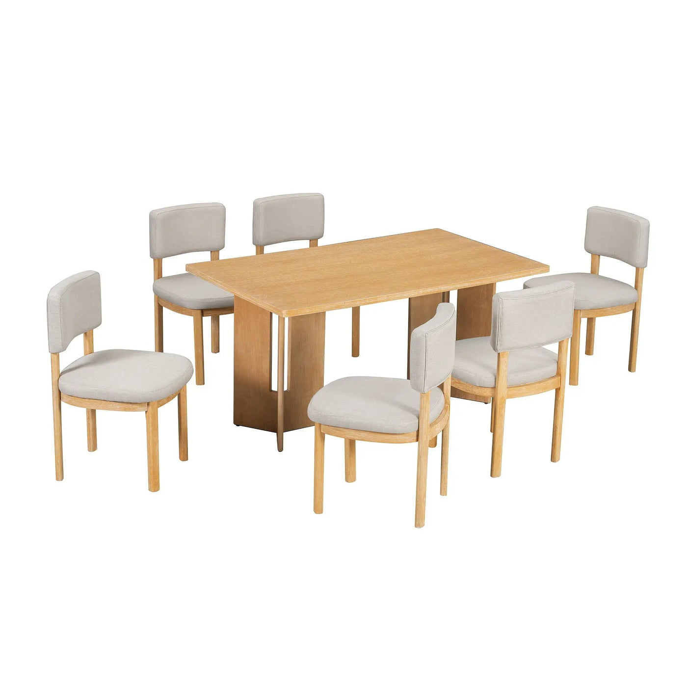 Dining Table Set With 6 Upholstered Chairs, Rectangular Table With Cutout Legs by HouseOfZazla
