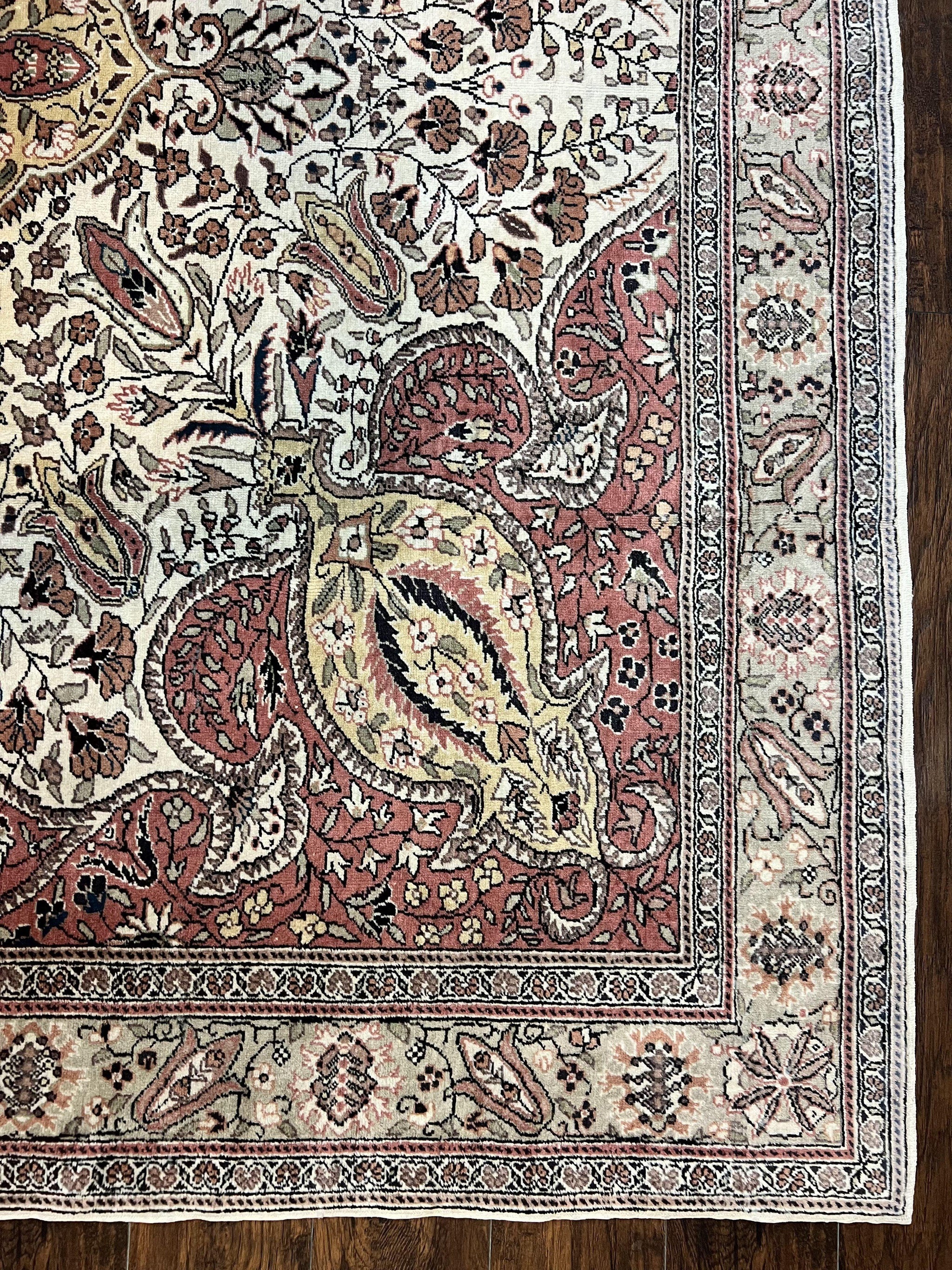 Turkish Sivas Rug 9x12, Handmade Vintage Wool Carpet, Cream Ivory by Jewel Rugs