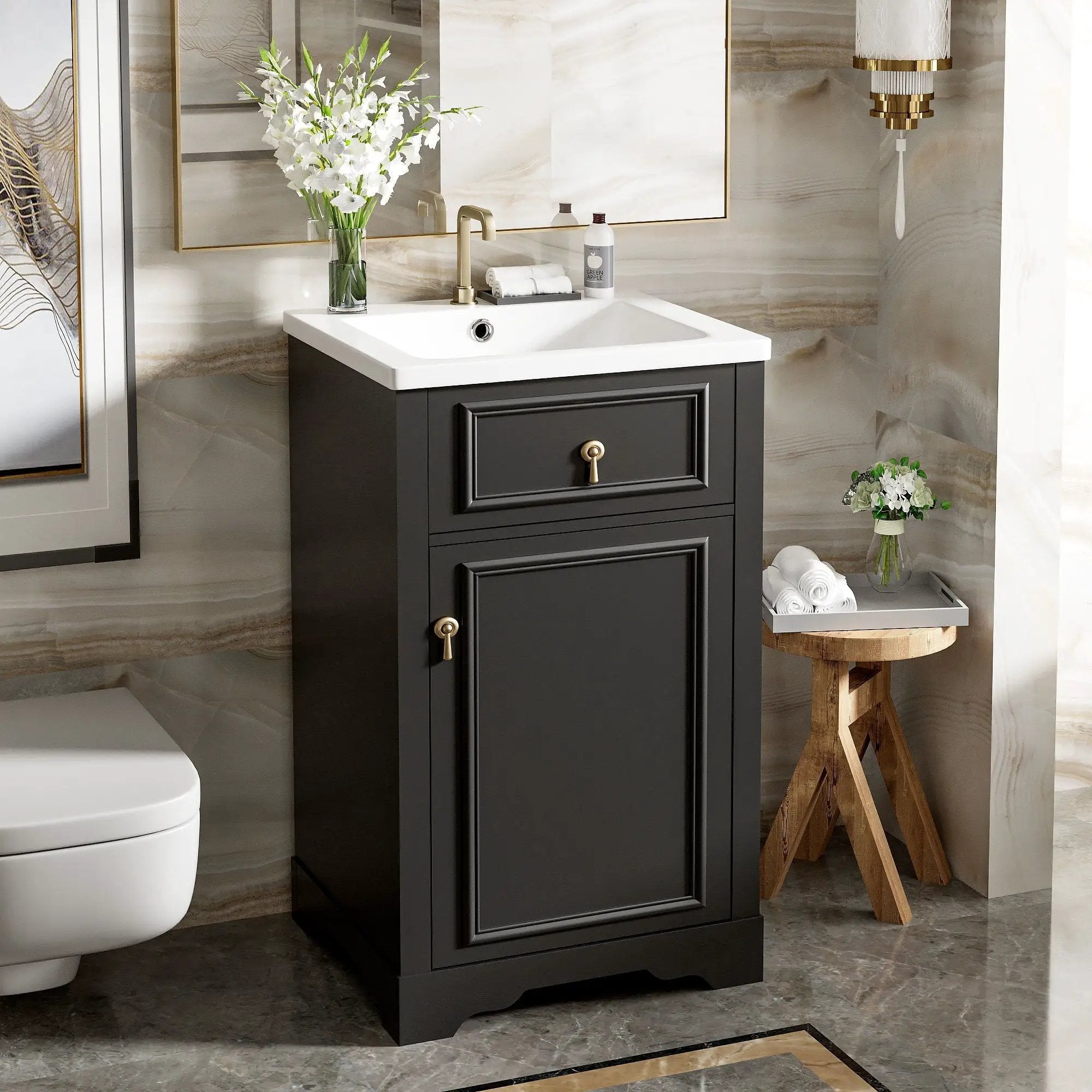 Elegant Bathroom Vanity With Ceramic Sink, Soft Close Door, Adjustable Shelf by Unique Piece Furniture