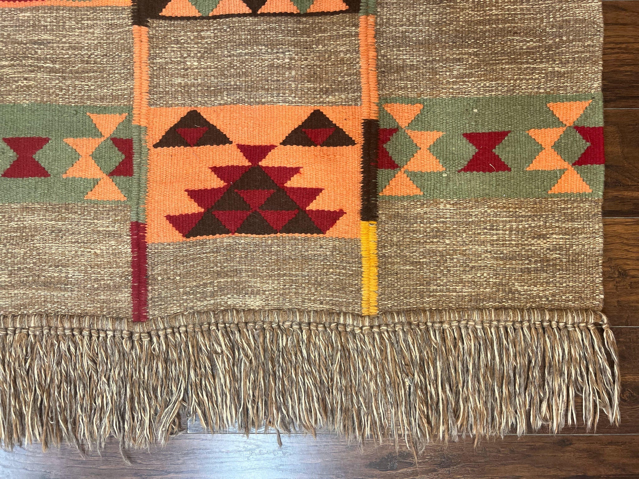 South American Flatweave Rug, Gray, Handmade Vintage Wool Bohemian Blanket by Jewel Rugs