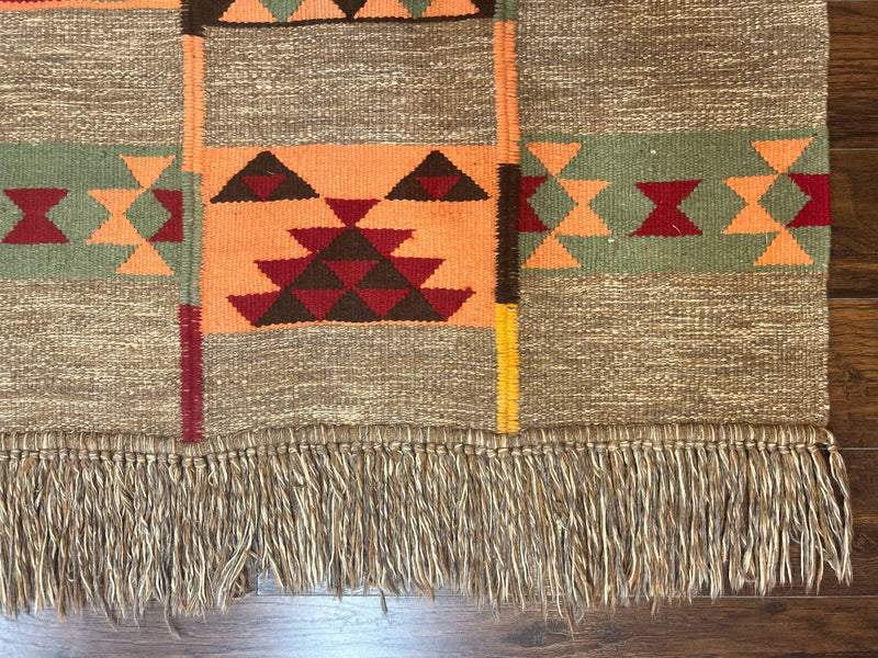 South American Flatweave Rug, Gray, Handmade Vintage Wool Bohemian Blanket by Jewel Rugs