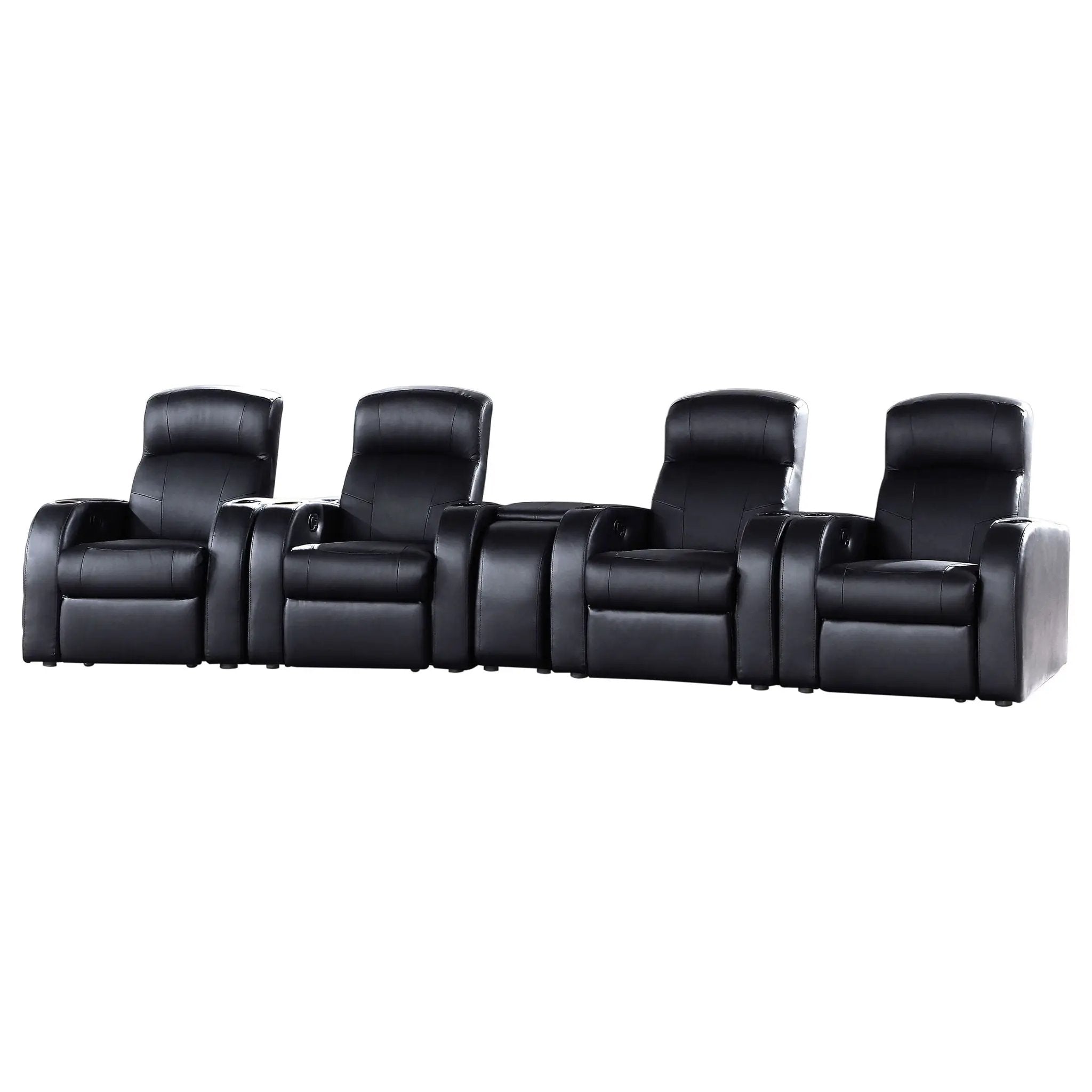 Greenfield - 4 Seater Home Theater With Wedge Console Recliners With Built In Storage And Cup Holders - Black by HouseOfZazla