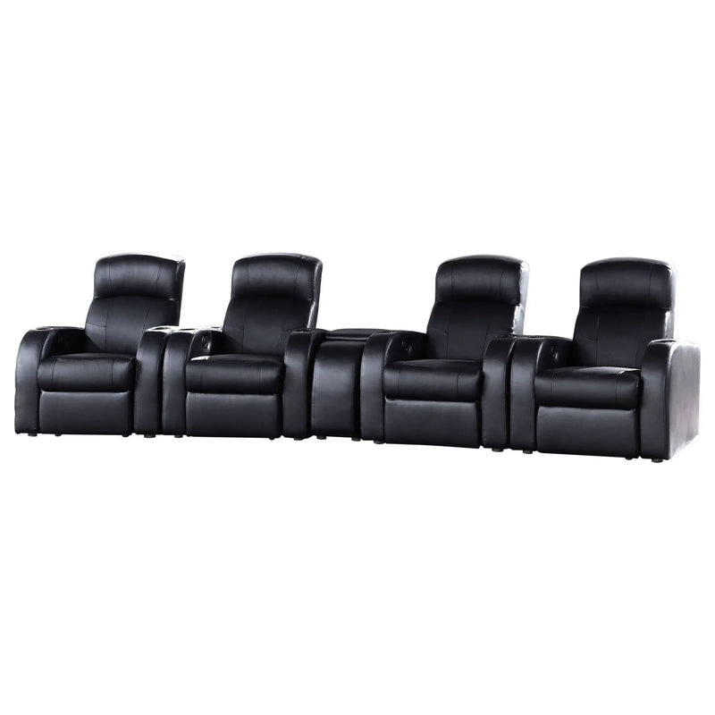Greenfield - 4 Seater Home Theater With Wedge Console Recliners With Built In Storage And Cup Holders - Black by HouseOfZazla