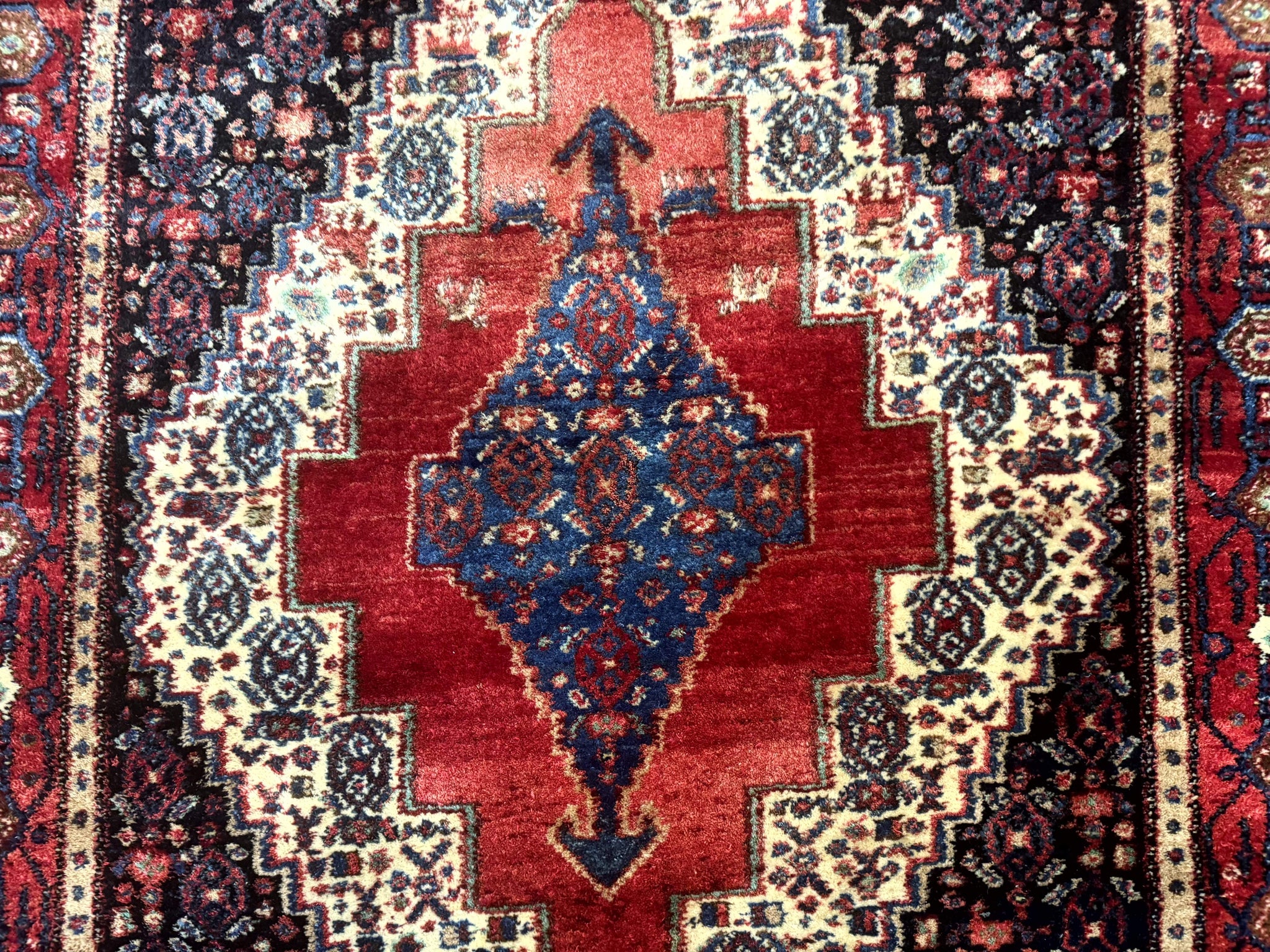 Antique Persian Kurdish Senneh Rug 4x5 Tribal Carpet Wool Geometric Medallion by Jewel Rugs