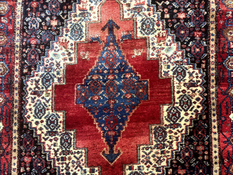 Antique Persian Kurdish Senneh Rug 4x5 Tribal Carpet Wool Geometric Medallion by Jewel Rugs