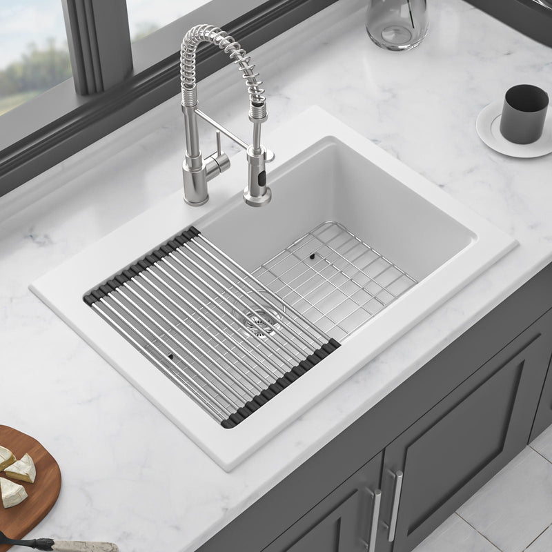 Quartz Kitchen Sink 30" X 22" Granite Composite Workstation Drop In Sink - White by HouseOfZazla