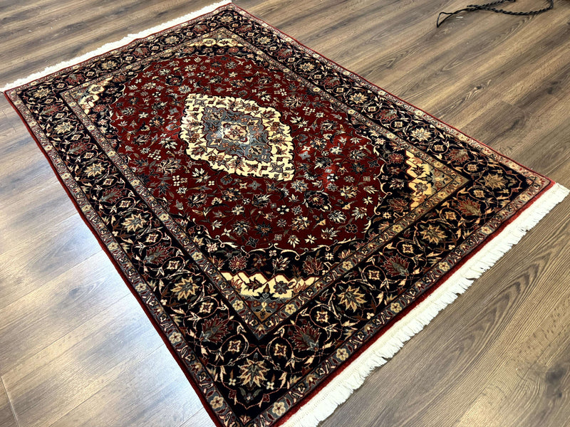 Sino Persian Rug 4x6, Traditional Wool Hand Knotted Carpet, Red Navy Blue, 225 KPSI by Jewel Rugs