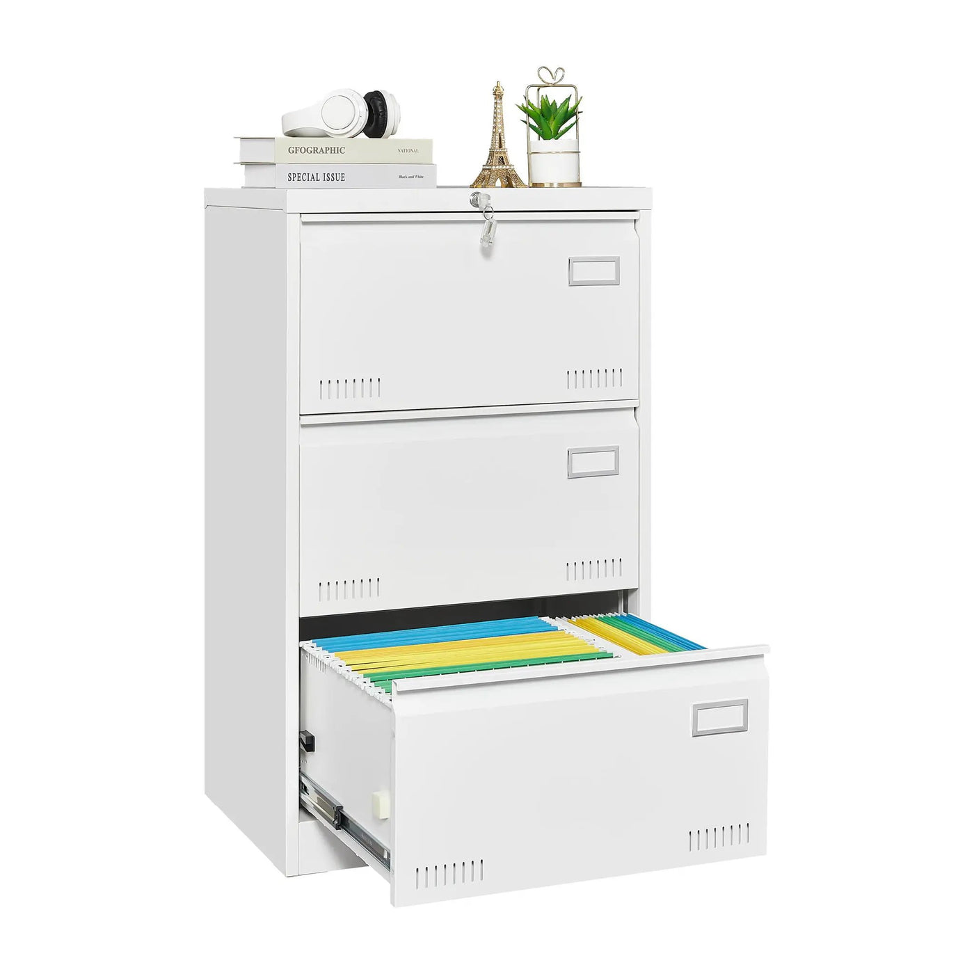 Filing Cabinet Lateral File Cabinet 3 Drawer, Locking Metal File Cabinets Three Drawer, Office Filing Cabinet With Lock Drawers For Home Office by Unique Piece Furniture
