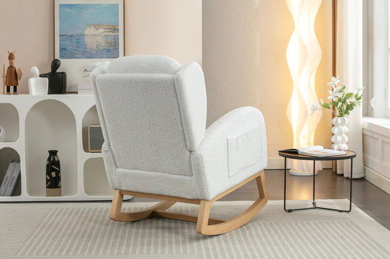 Teddy Fabric Rocking Chair With Packet Wood Legs - Ivory by HouseOfZazla