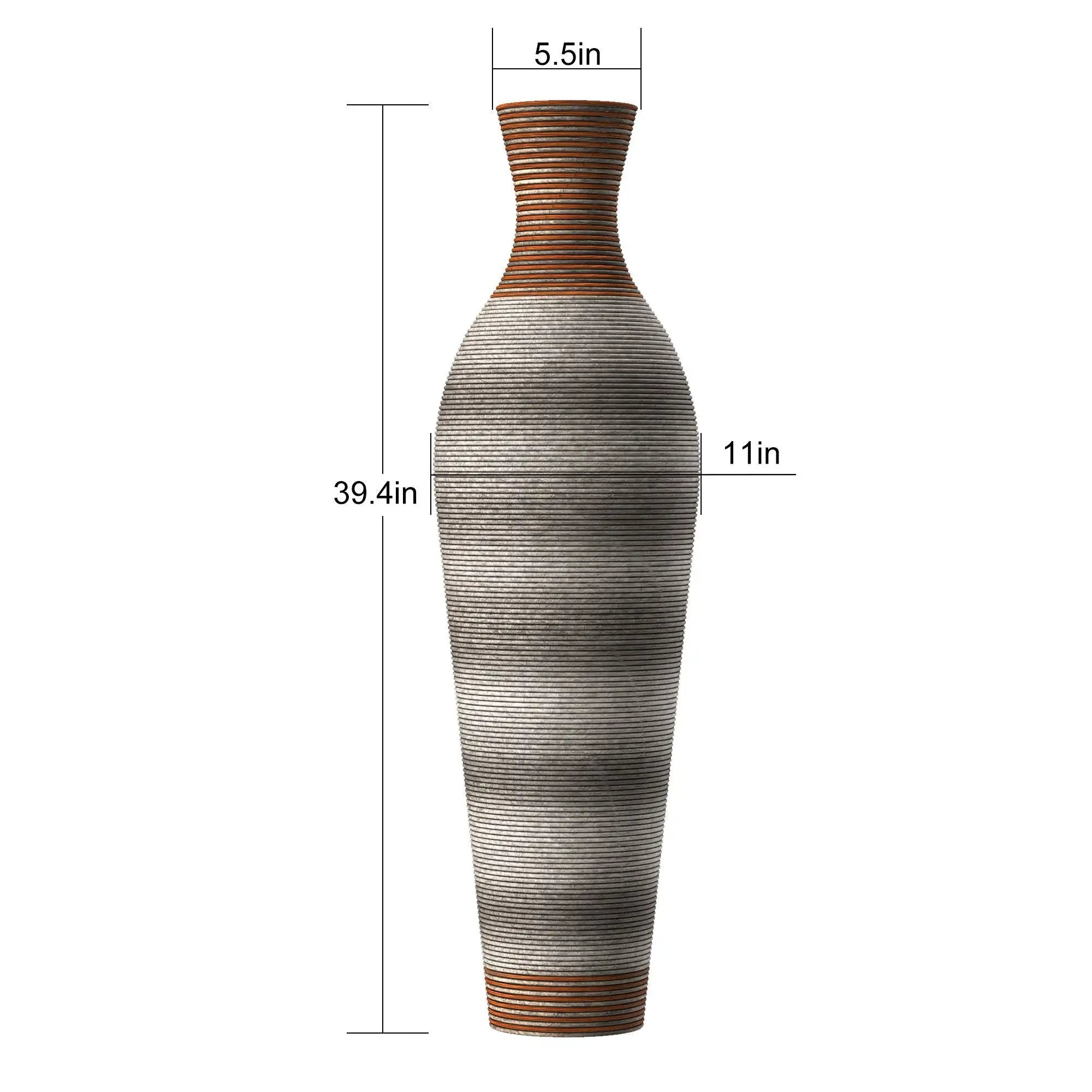 Tall Vase - Brown Decorative Floor Vase, Classic Neat Floor Vase Tall Freestanding Flower Holder, Artificial Rattan Vase, Floor Vase, Flower Holder For Home Decor - Gray by HouseOfZazla