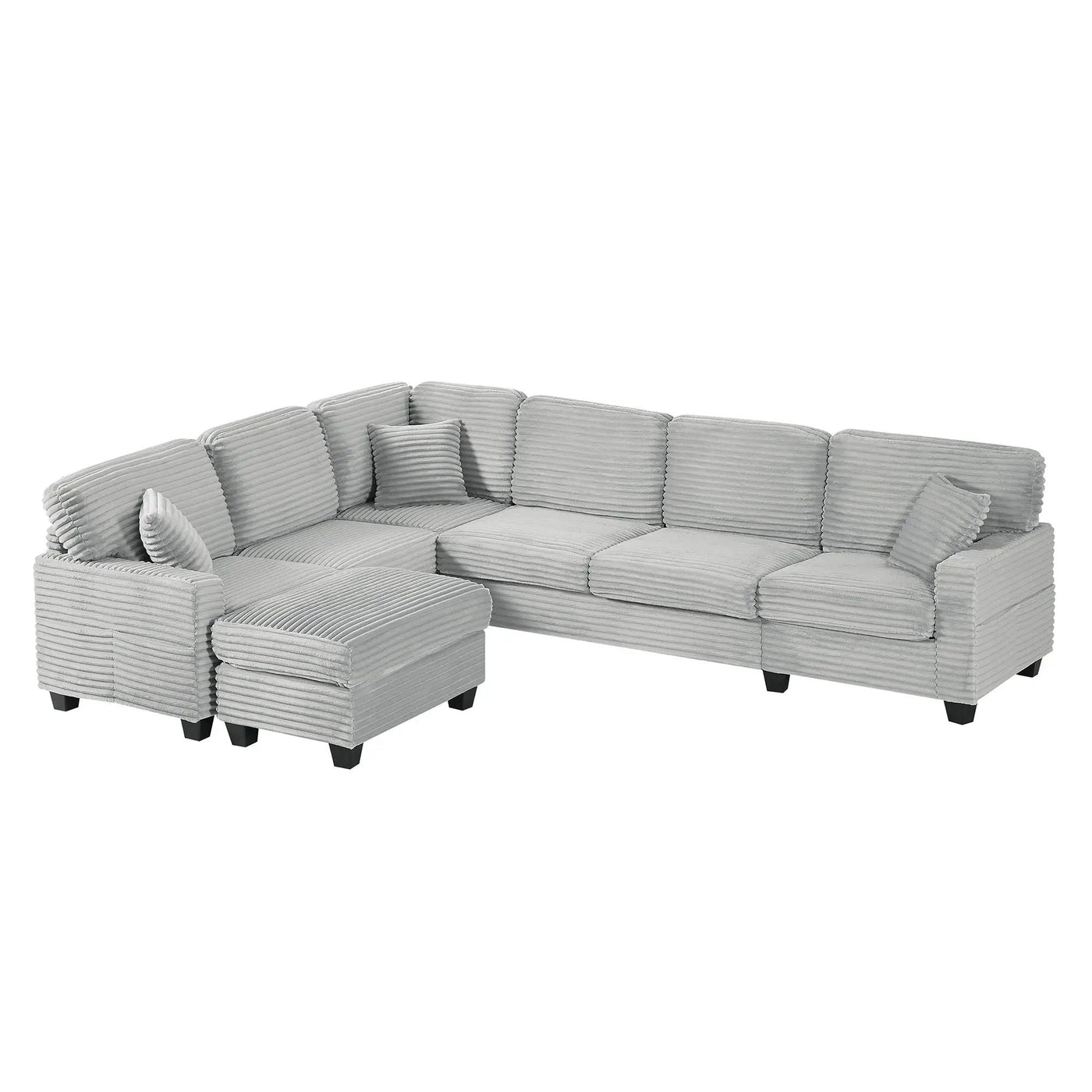 Upholstered U-Shaped Sectional Sofa With Movable Ottoman And Side Storage Pockets by HouseOfZazla