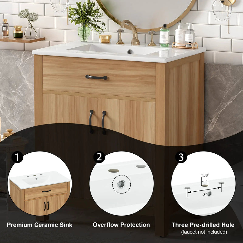 30" Wood Bathroom Vanity with Solid Wood Frame by HouseOfZazla