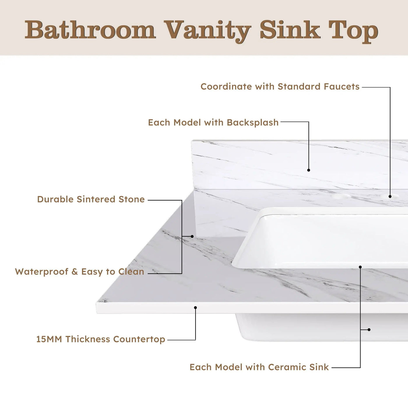 Bianco Carrara Venato Elegant Marble Vanity Top, Bathroom Vanity With Undermount Sink, Sintered Stone by HouseOfZazla