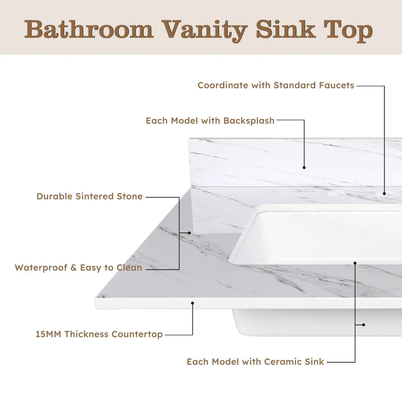 Bianco Carrara Venato Elegant Marble Vanity Top, Bathroom Vanity With Undermount Sink, Sintered Stone by HouseOfZazla