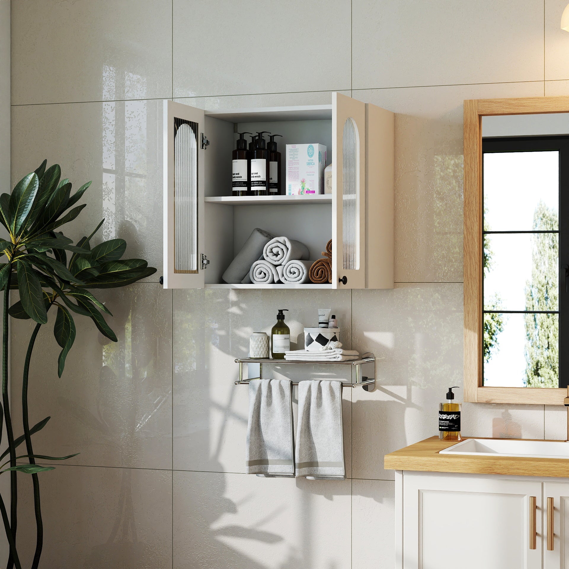 Wall Cabinet with Arched Glass Door and Adjustable Shelves by HouseOfZazla