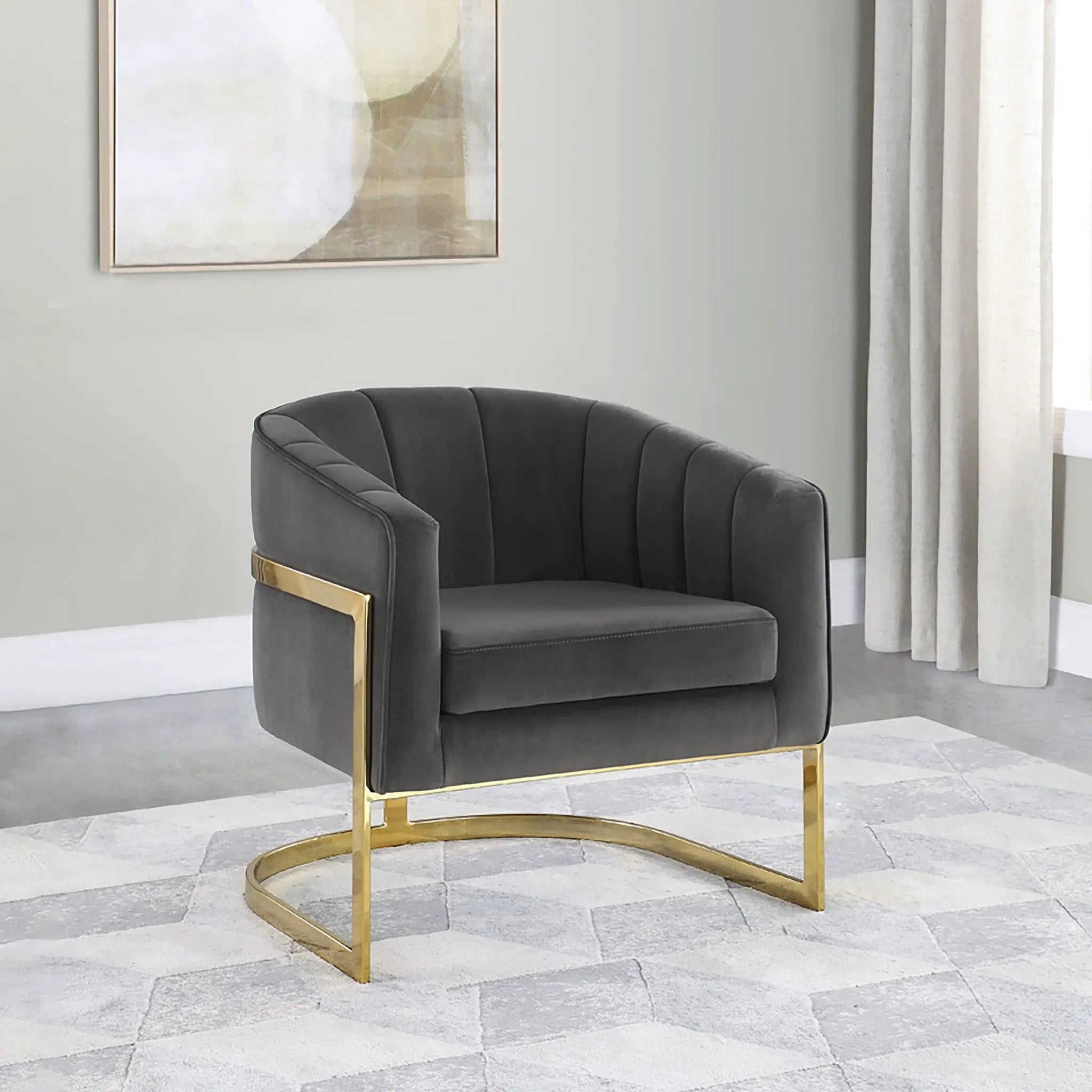 Tufted Barrel Accent Chair Upholstered Lounge Chair - Gray by HouseOfZazla