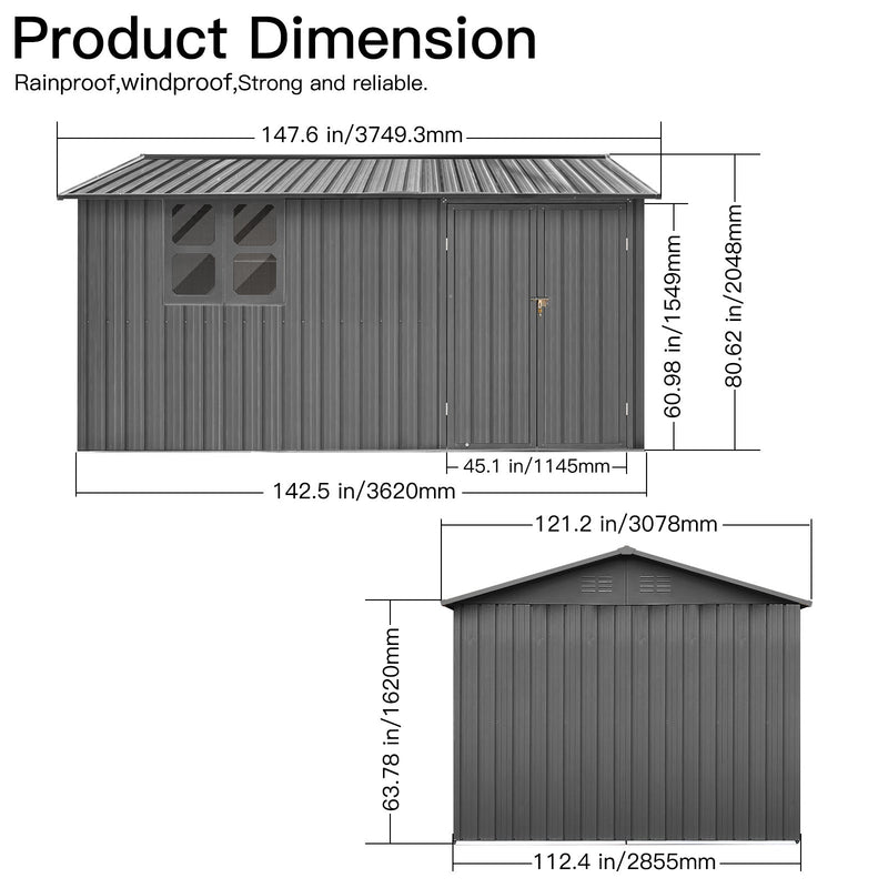 12x10 Ft Metal Garden Shed for Outdoor Storage by HouseOfZazla