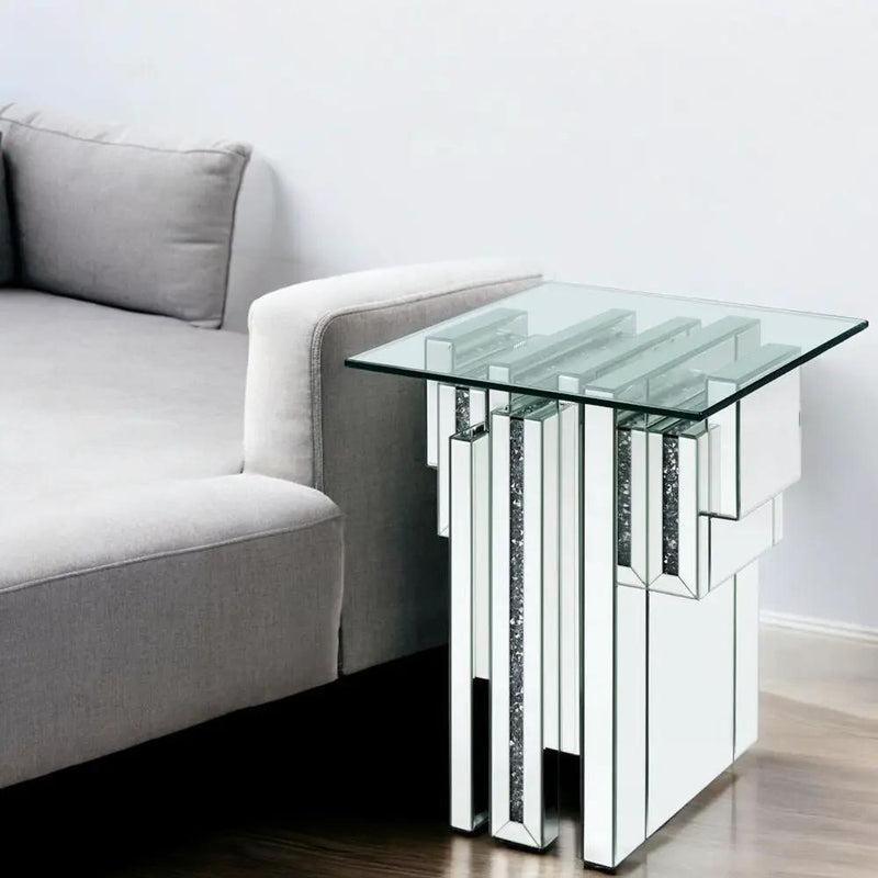 Noralie - 20" End Table With Faux Diamonds - Mirrored by Unique Piece Furniture