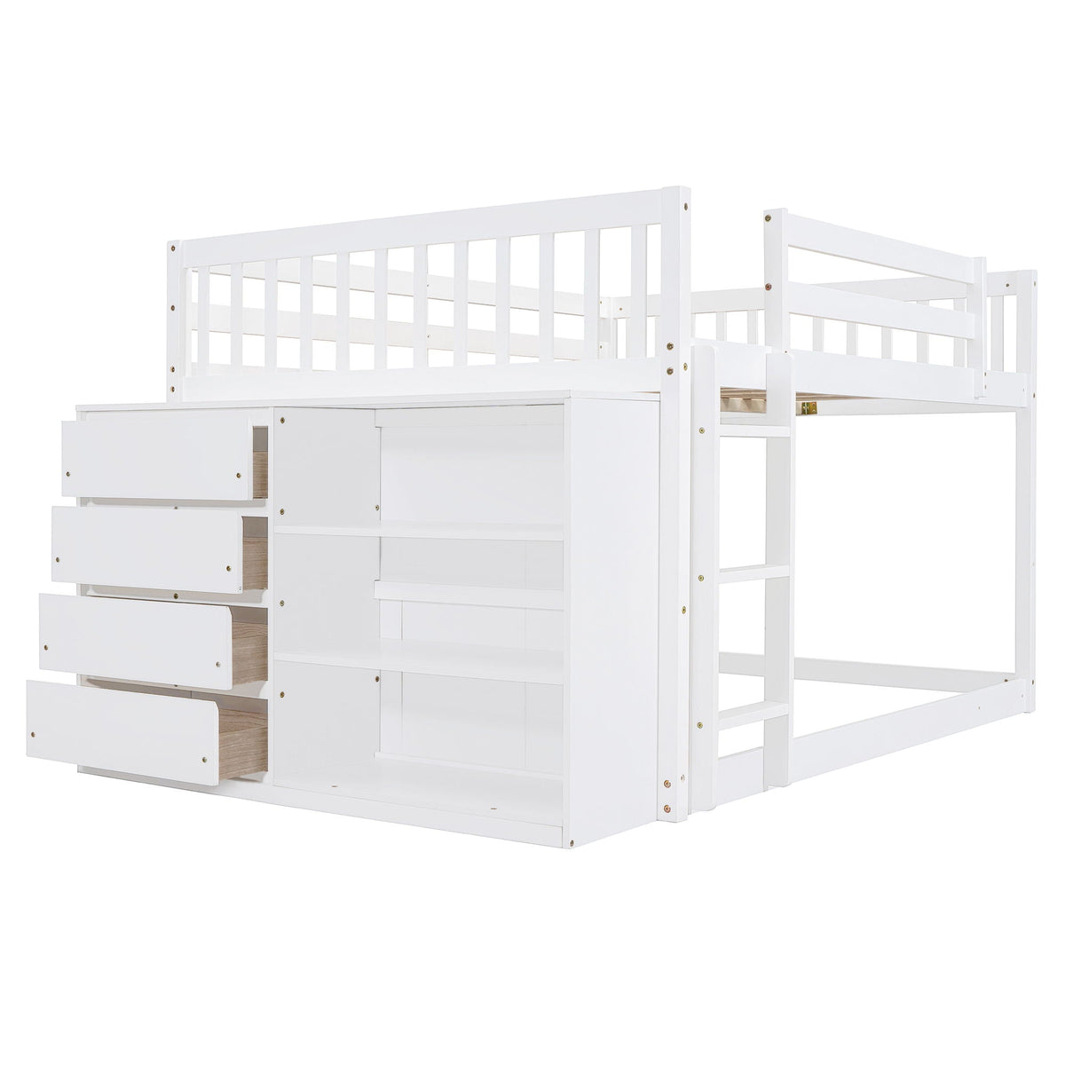 Bunk Bed With 4 Drawers and 3 Shelves - Solid Pine Wood, photo 3 of 24