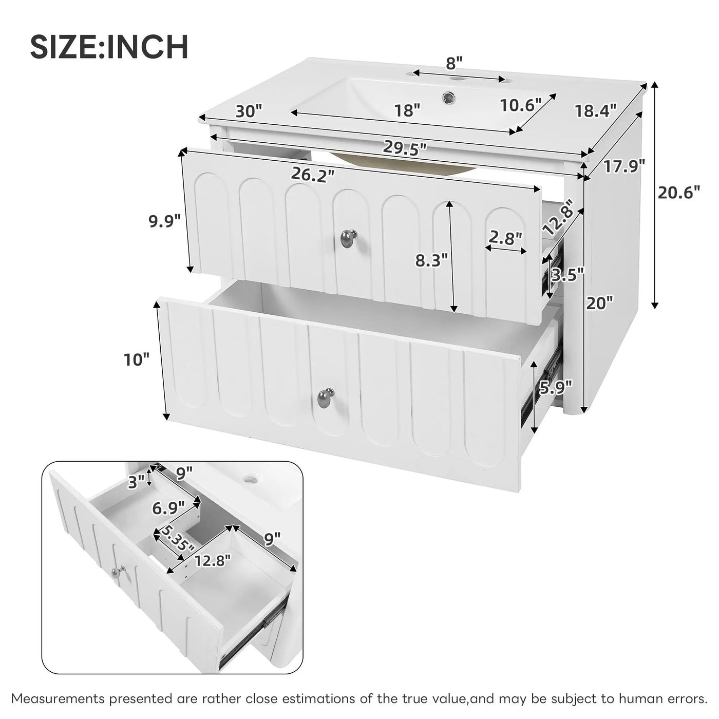 Floating Bathroom Vanity With Oval Knobs & Round Edge, Soft Close Drawer Slides by HouseOfZazla