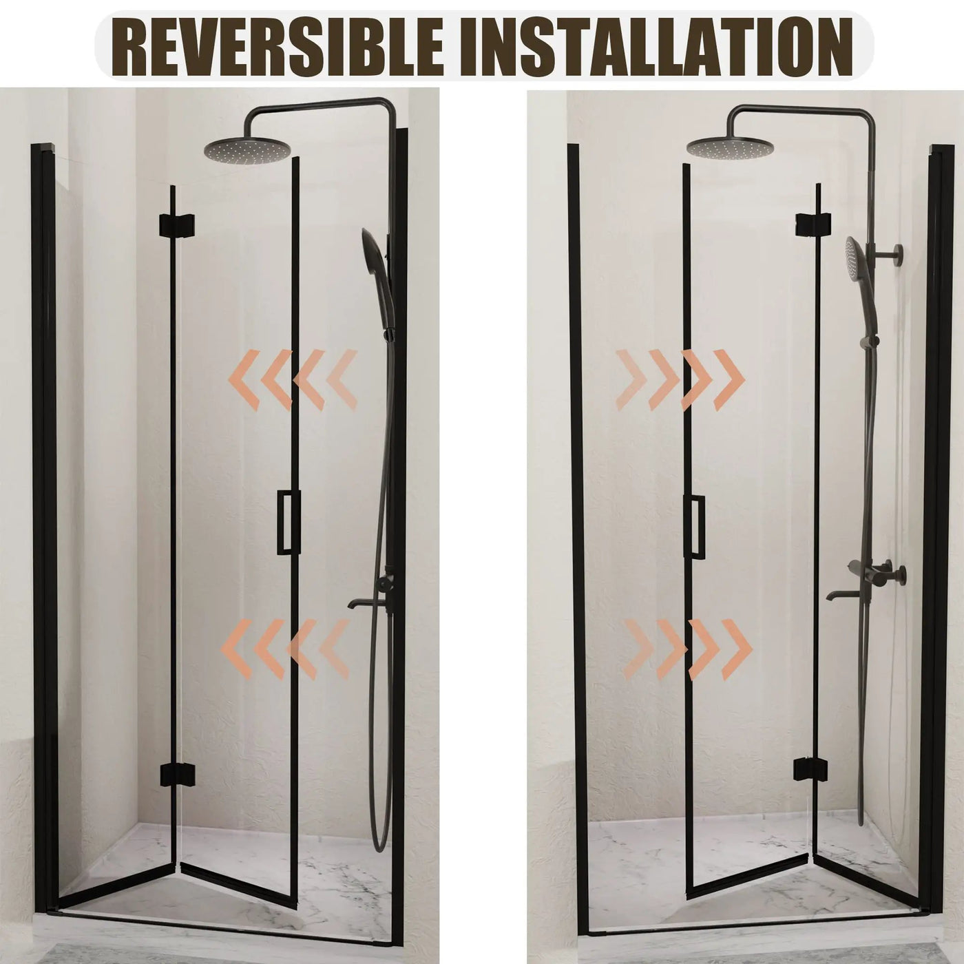 Semi Frameless Bifold Pivot Shower Door, Reversible Installation by HouseOfZazla