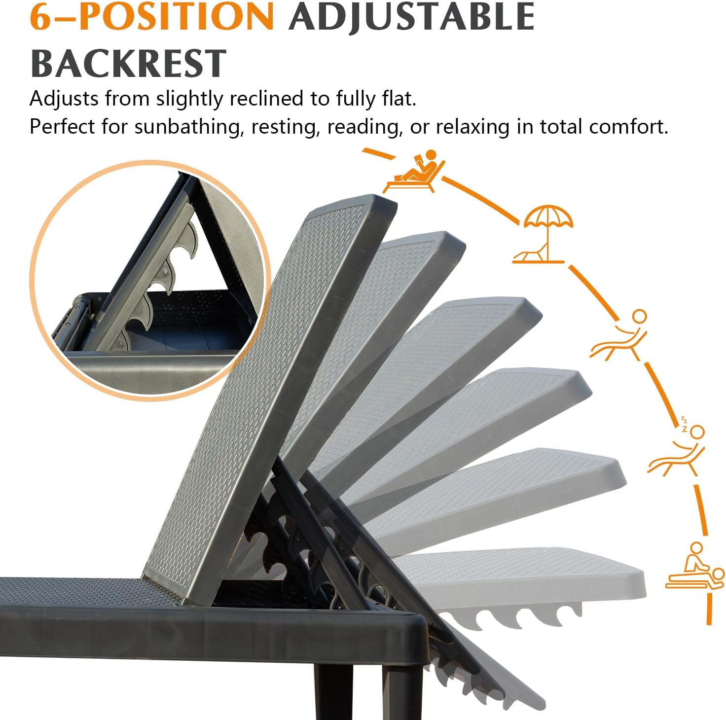 Pool Lounge Chairs Set of 2 with 6-Position Adjustable Backrest by HouseOfZazla