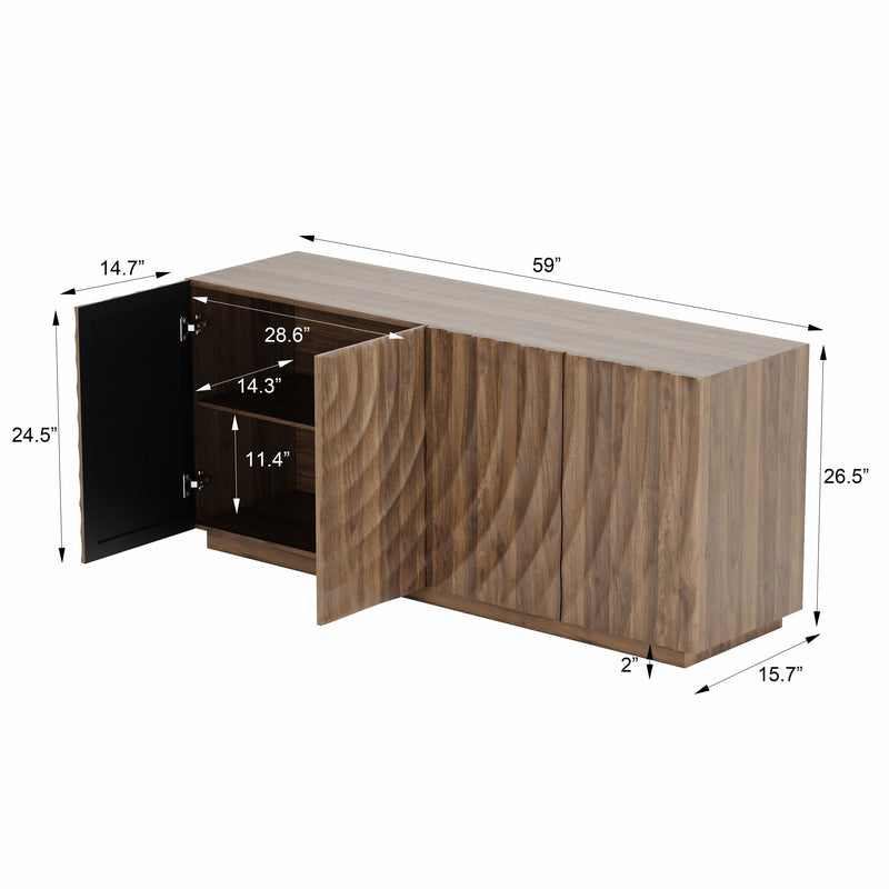 Walnut Buffet Cabinet with Storage - 4-Door Modern Sideboard, photo 5 of 10