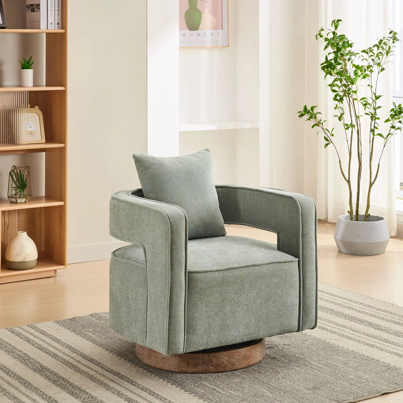 Swivel Accent Open Back Barrel Chair With Weathered Base by Unique Piece Furniture