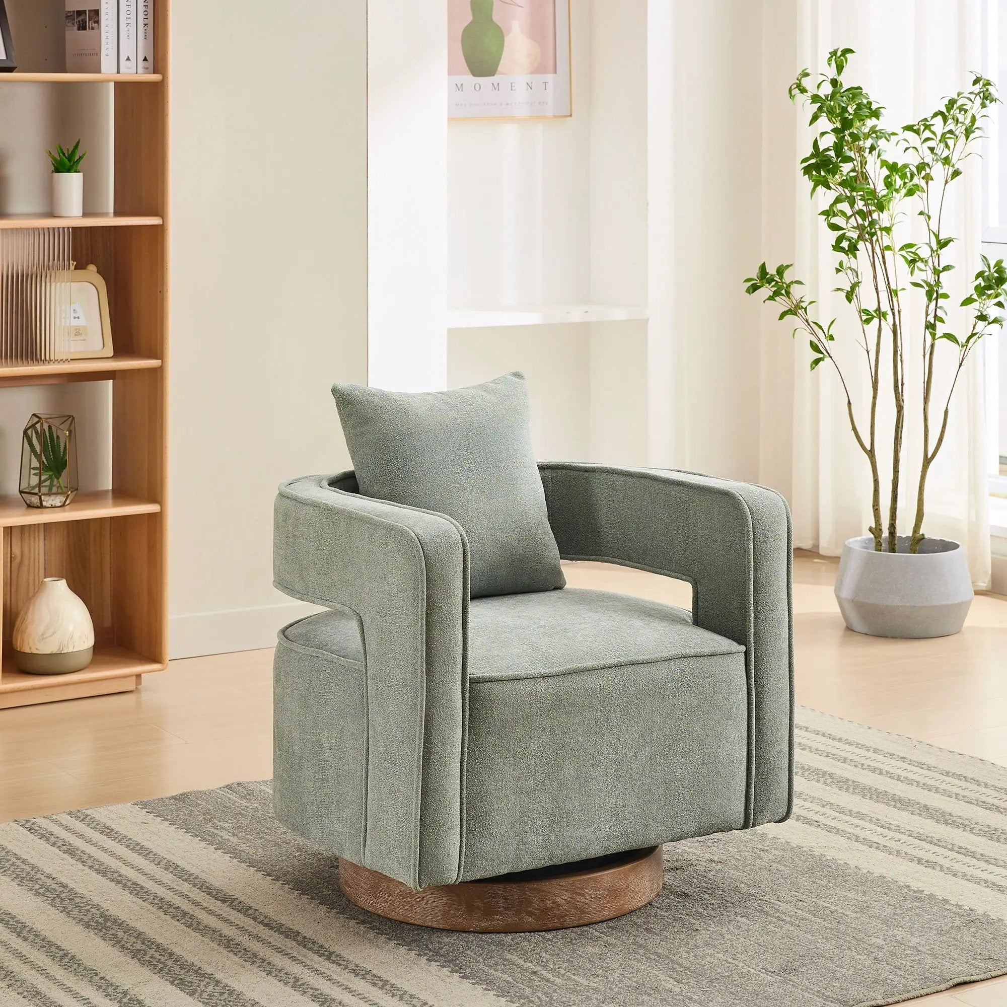 Swivel Accent Open Back Barrel Chair With Weathered Base by Unique Piece Furniture