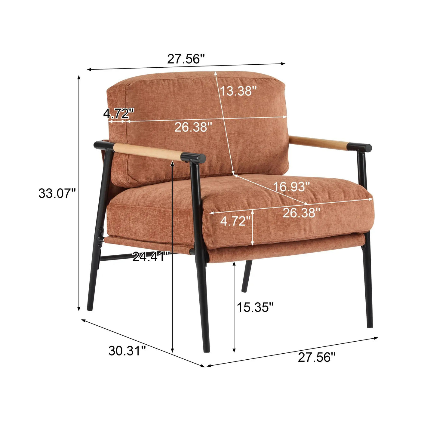 Modern Accent Chair With Plush Cushions and Wooden Armrests by HouseOfZazla