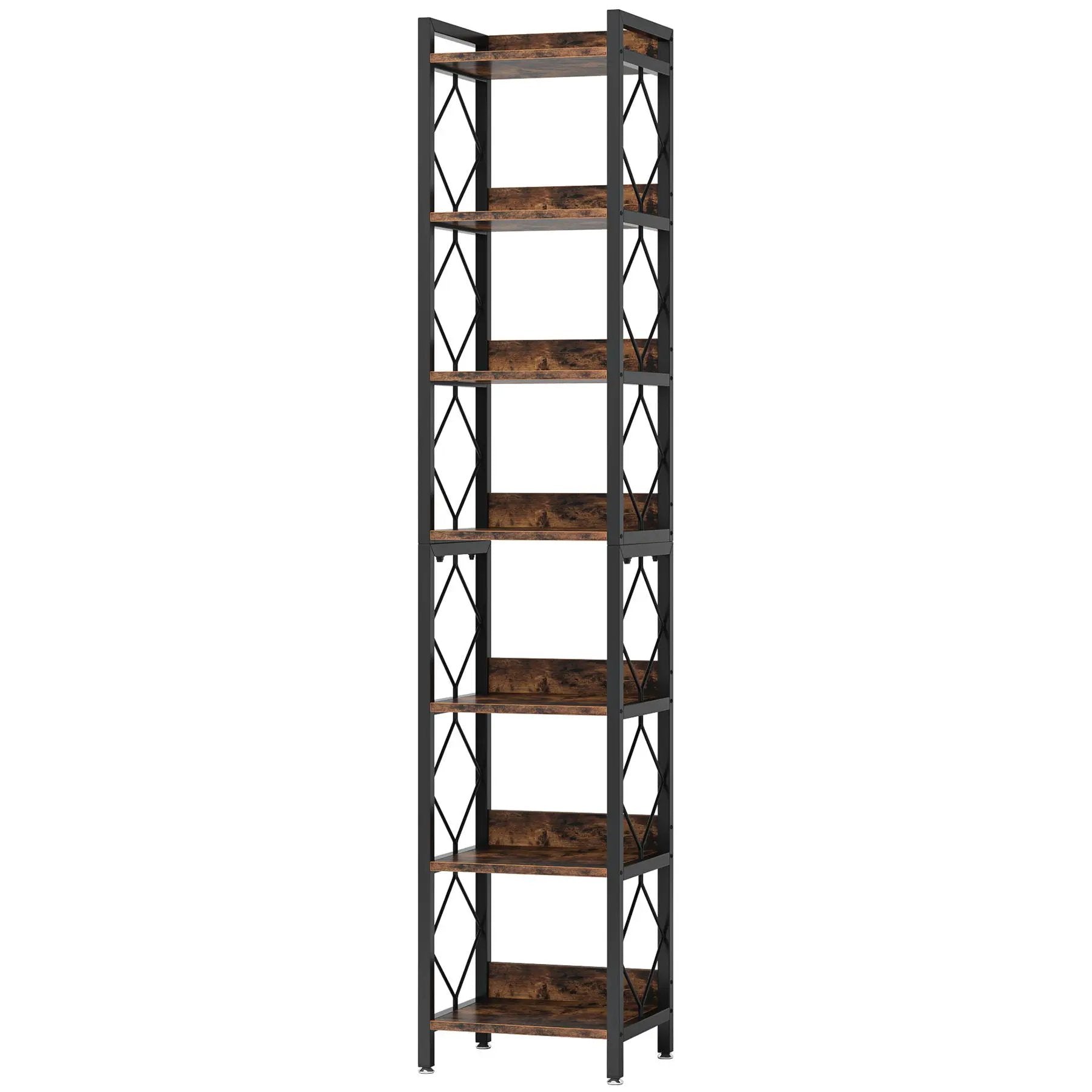 Extra Tall 7 Tier Narrow Corner Bookshelf Storage Display Rack For Living Room - Rustic Brown by HouseOfZazla