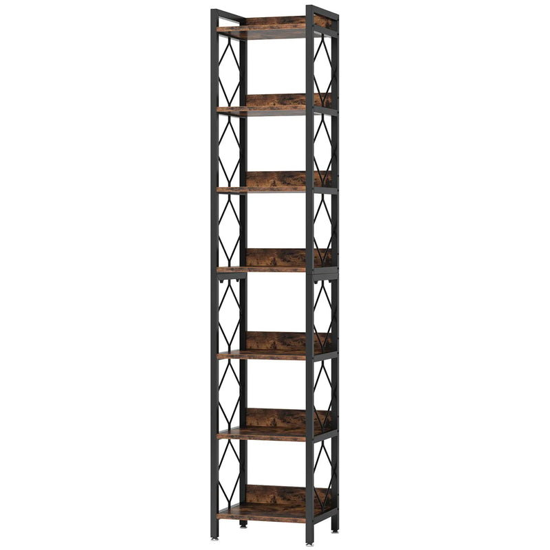 Extra Tall 7 Tier Narrow Corner Bookshelf Storage Display Rack For Living Room - Rustic Brown by HouseOfZazla