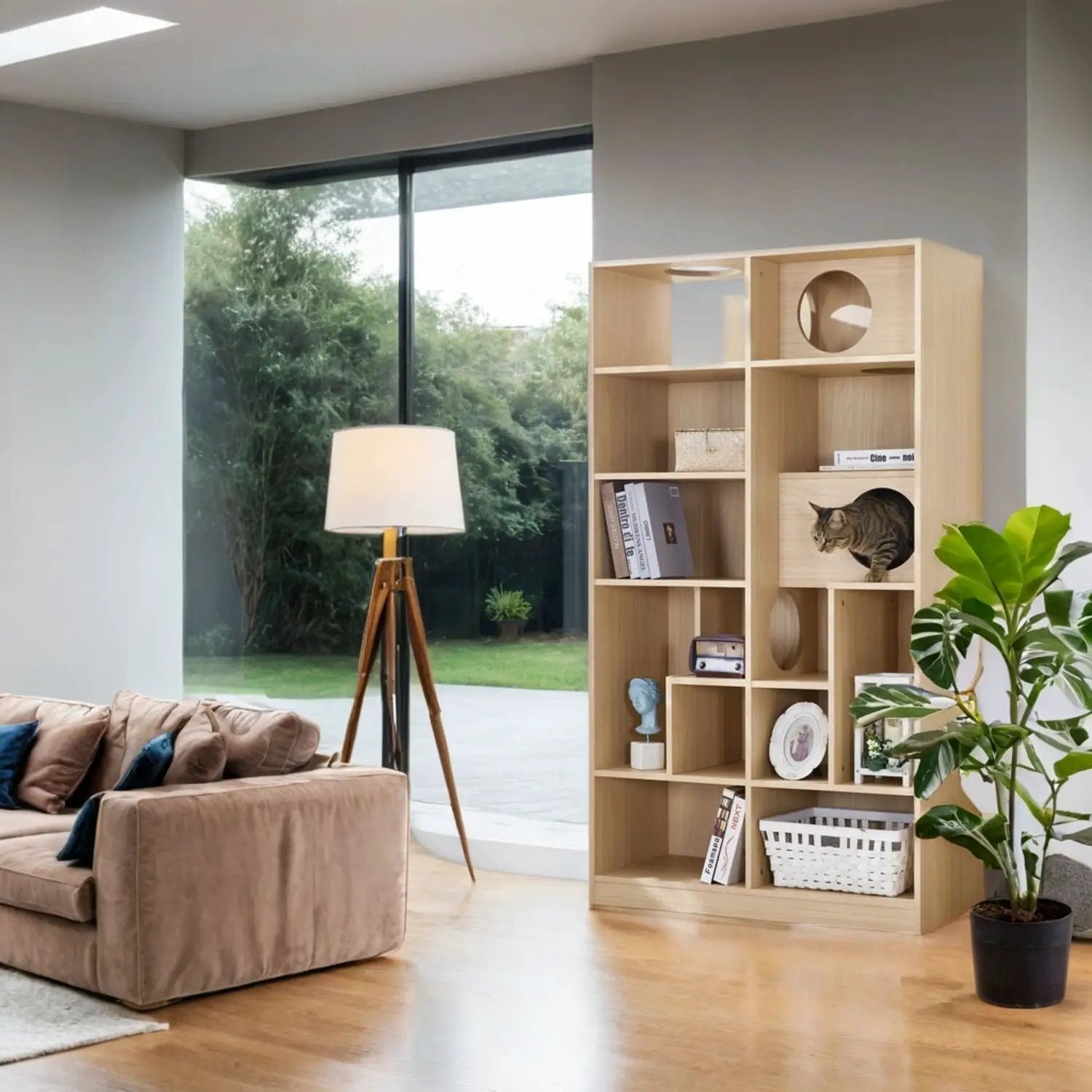 Furniture Style Cat Bookcase Cat Tree Shelves - Natural by HouseOfZazla