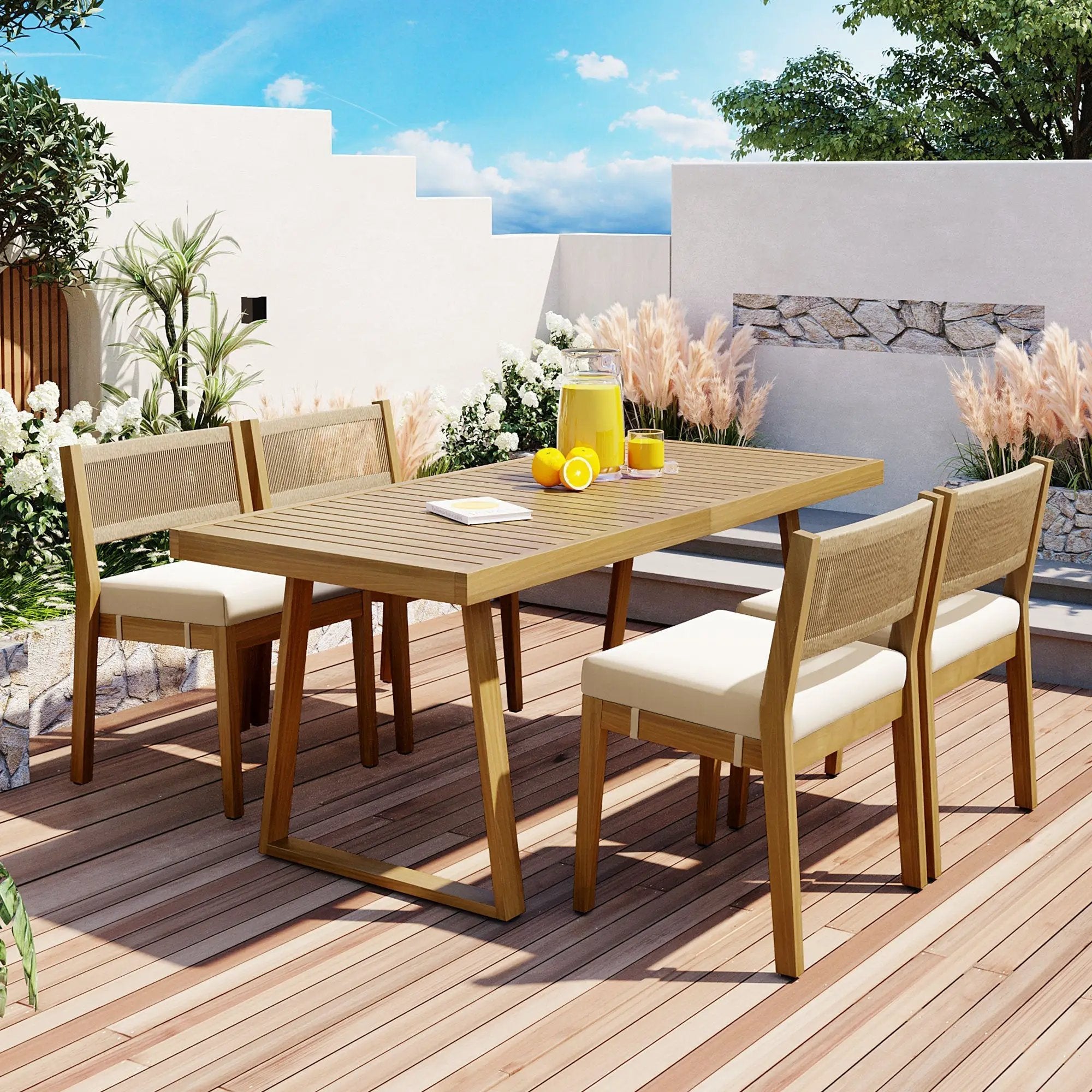 U_Style Multi-Person Outdoor Acacia Wood Dining Table and Chair Set by HouseOfZazla