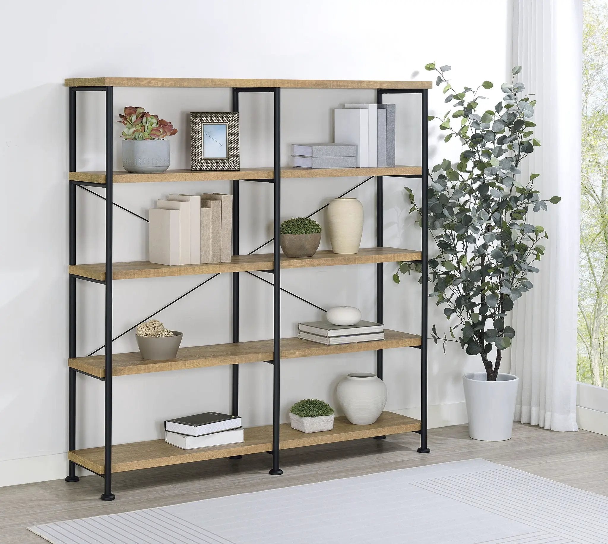 Analiese 63-inch 4-shelf Double Bookshelf Mango by Unique Piece Furniture