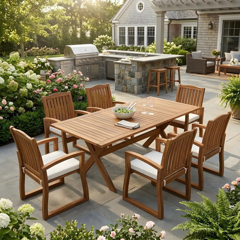 7 Pieces Acacia Wood Outdoor Dining Set by HouseOfZazla