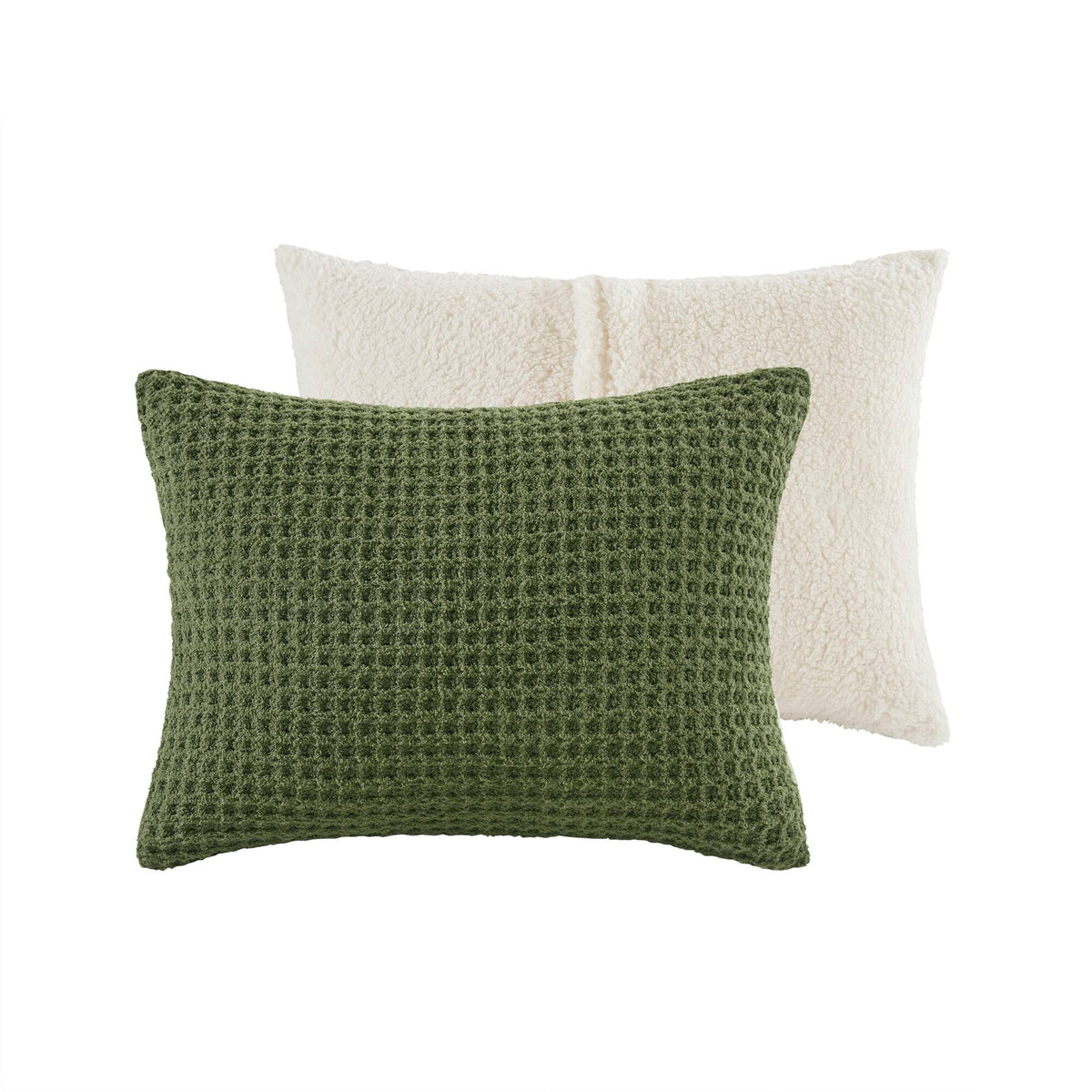 3 Pieces Full/Queen Waffle Knit Chenille Comforter Set in Olive, photo 6 of 10