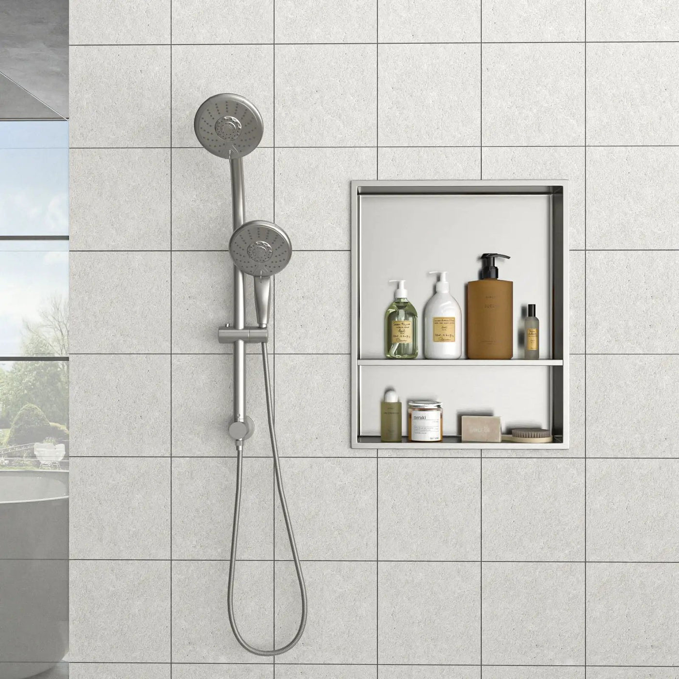 Modern Stainless Steel Shower Niche Double Shelf For Bathroom by HouseOfZazla