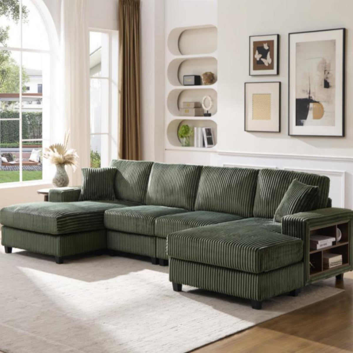U-Shaped Convertible Sofa, 4 Seater Sectional with Storage Armrests - Multiple Colors, photo 7 of 16