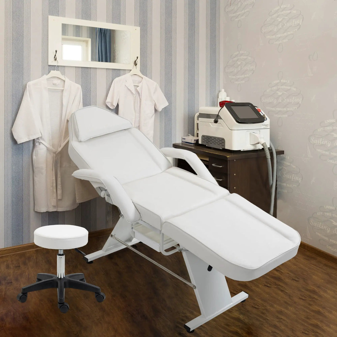 Massage Salon Tattoo Chair With Two Trays Esthetician Bed With Hydraulic Stool, Multi-Purpose 3-Section Facial Bed Table, Adjustable Beauty Barber Spa Beauty Equipment by HouseOfZazla