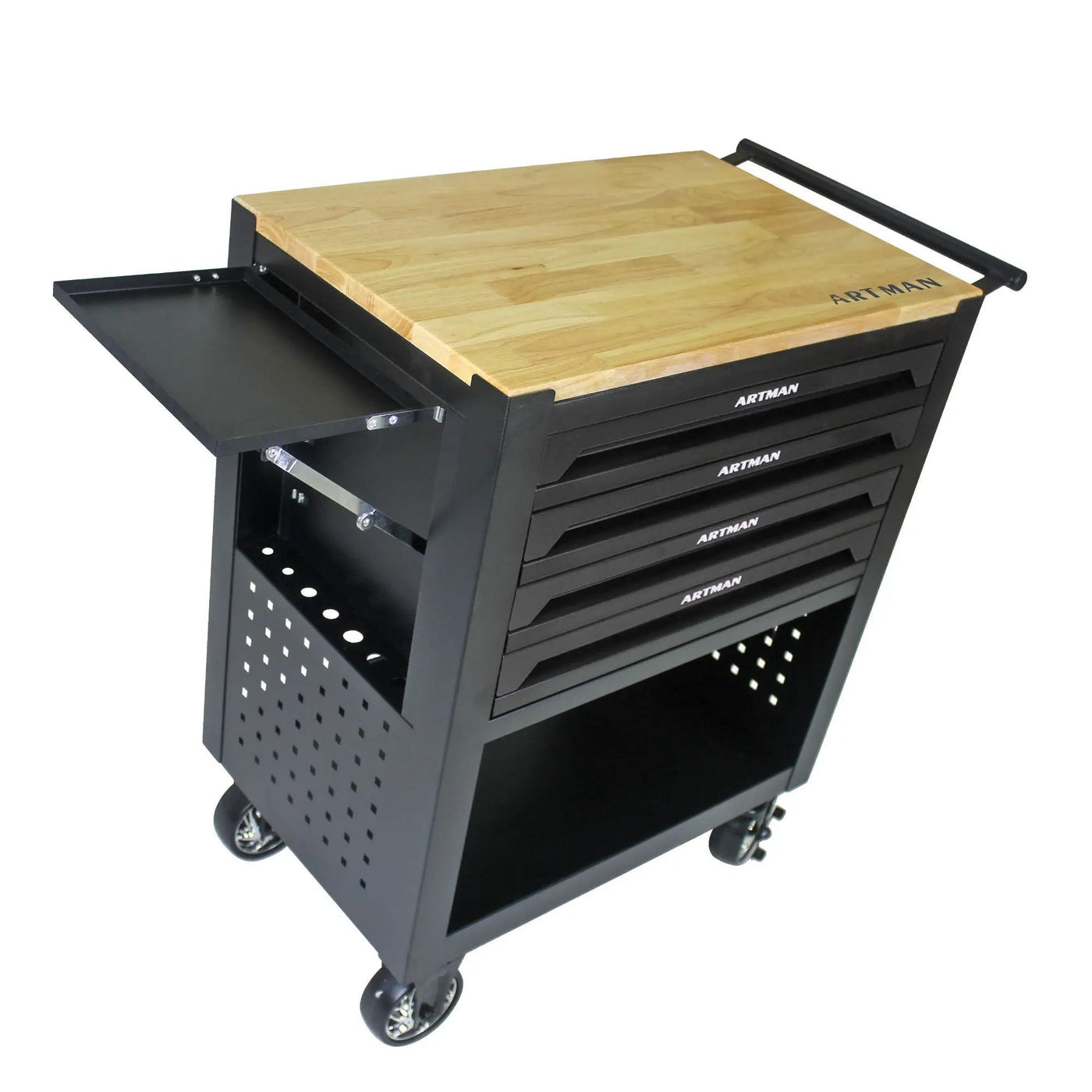 4 Drawers Multifunctional Tool Cart With Wheels And Wooden Top by HouseOfZazla