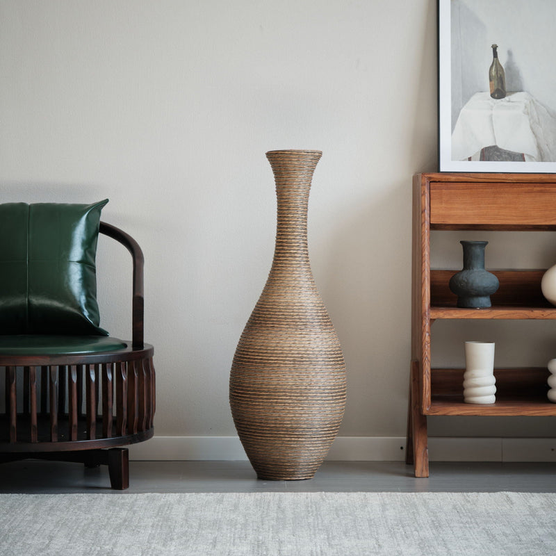Tall Artificial Rattan Floor Vase with Artistic Design - Beige / Gray, photo 5 of 23
