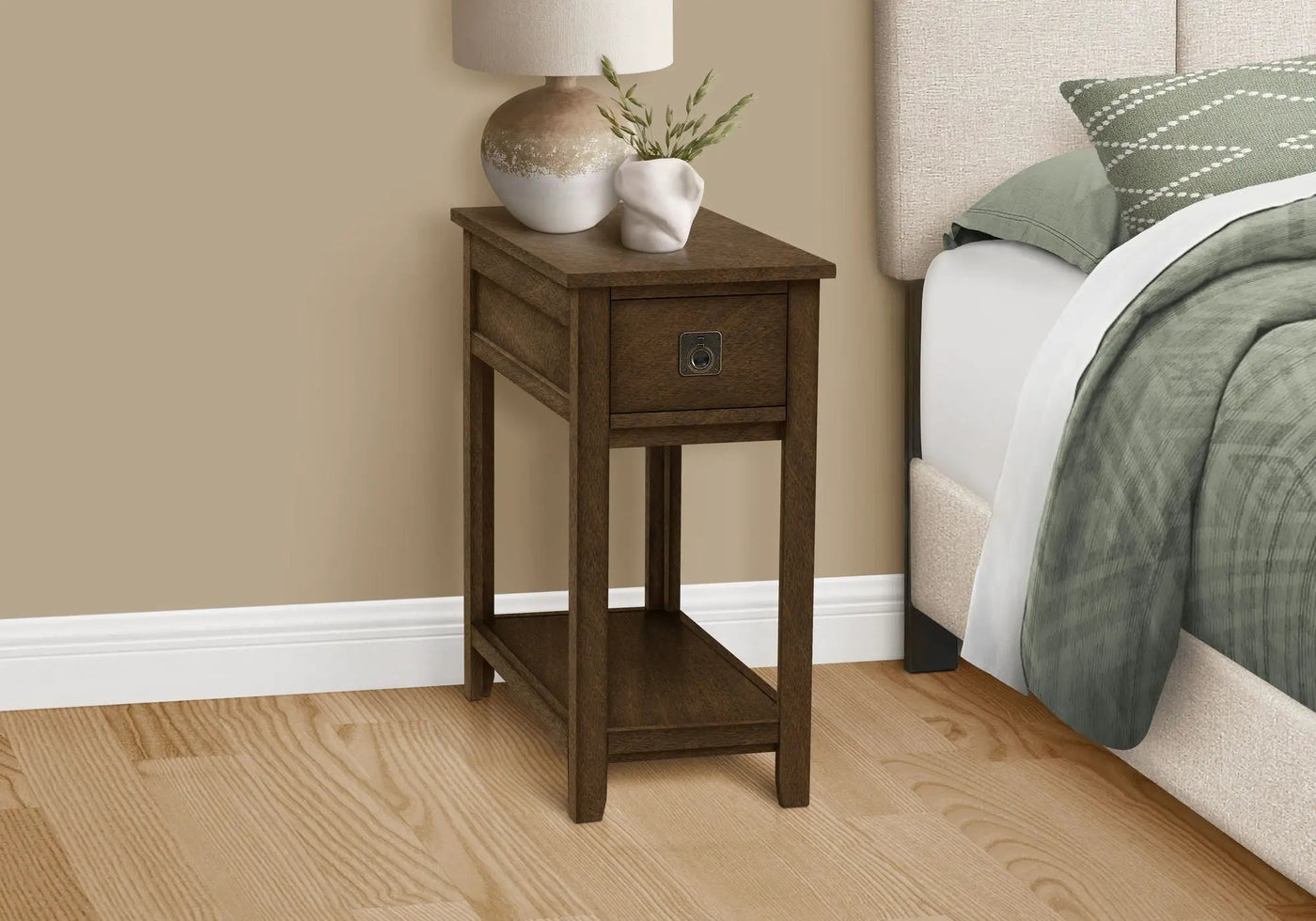 Accent End Table, 2 Tier, Narrow, Lamp, Storage Drawer, Charming Design by HouseOfZazla