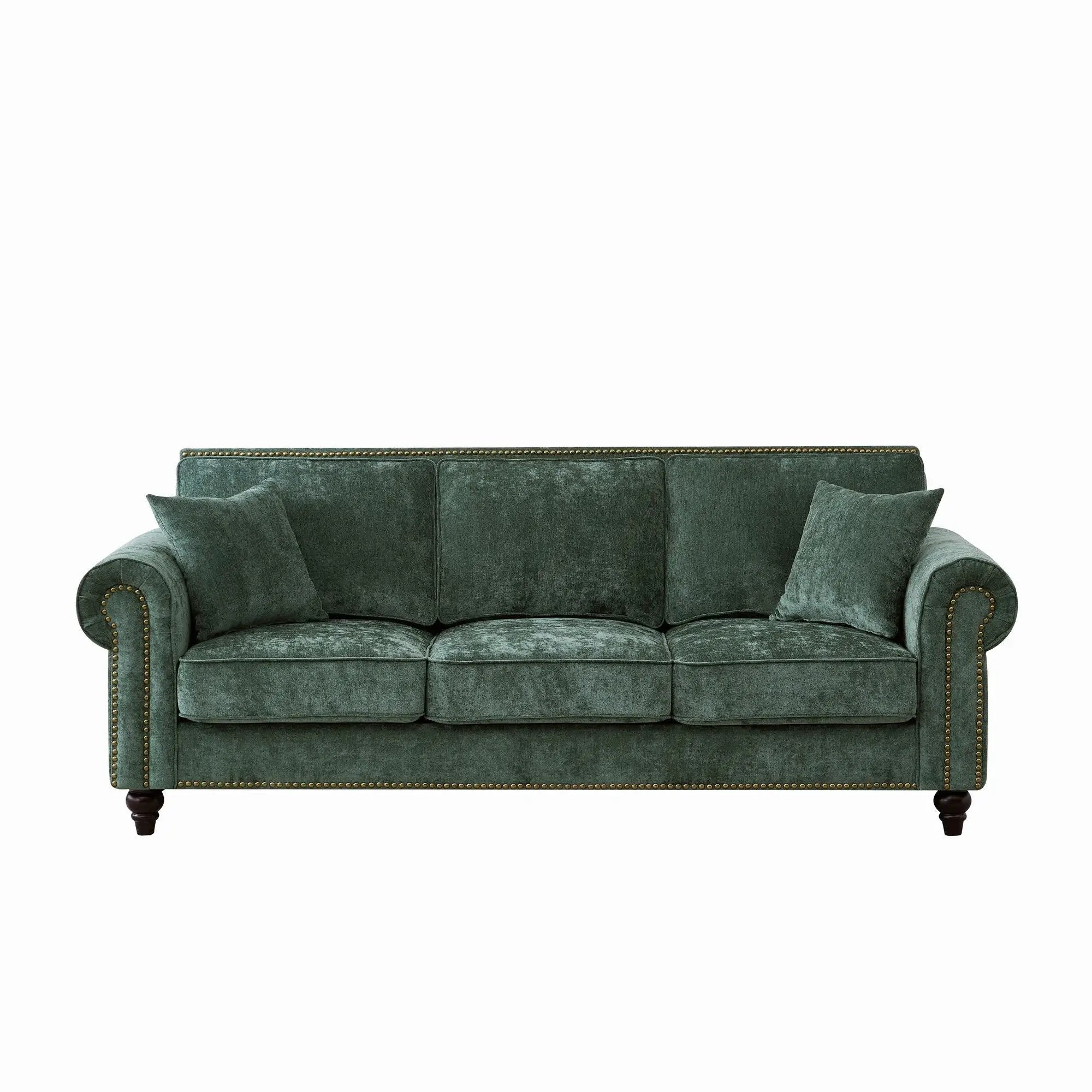 3 Seater Sofa With Tufted Upholstery, Rolled Arms, Nailhead Trim by Unique Piece Furniture