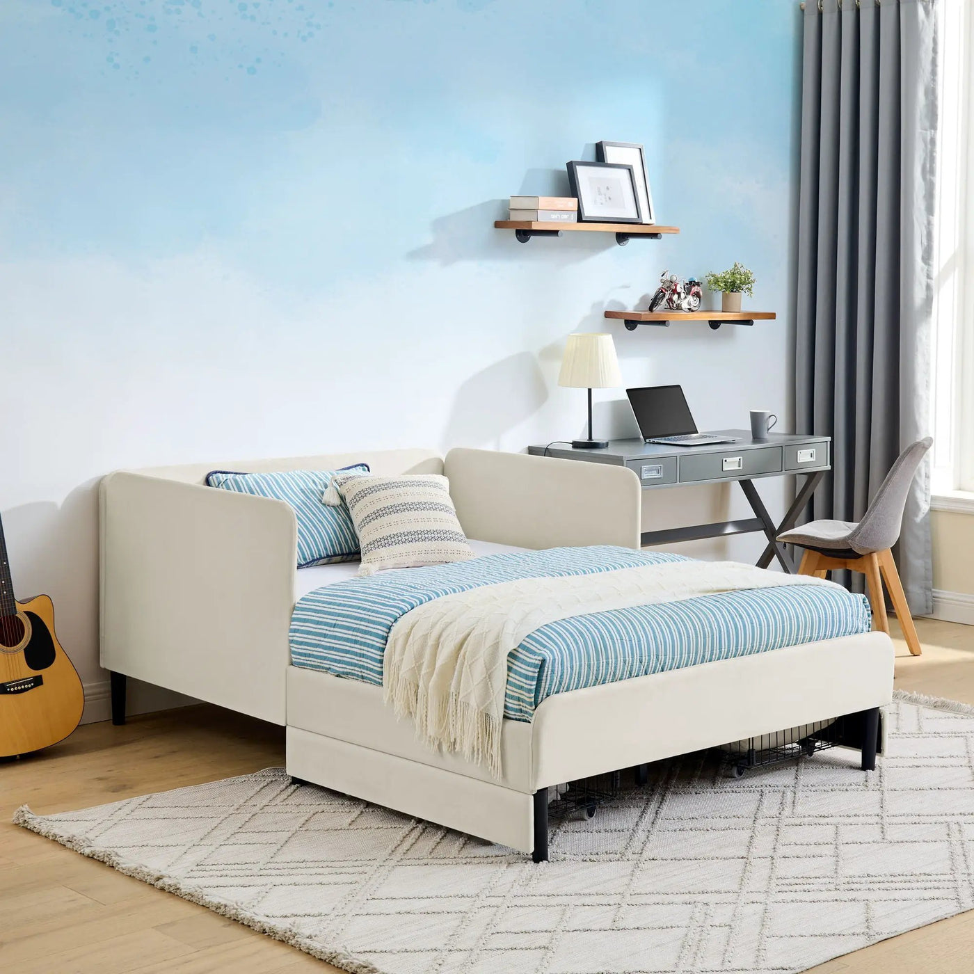 Upholstered Platform Bed Frame With 2 Storage Drawers And Adjustable Sofa Bed by HouseOfZazla