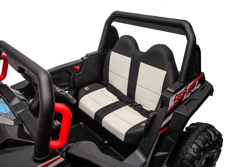 12V7A*2 30W*4 Four-Wheel Drive Seat One Button Start, Forward And Backward, High And Low Speed, Music, Front Light, Power Display, Two Doors Can Open, 2.4G R / C, Seat Belt Four Wheel Absorber by HouseOfZazla