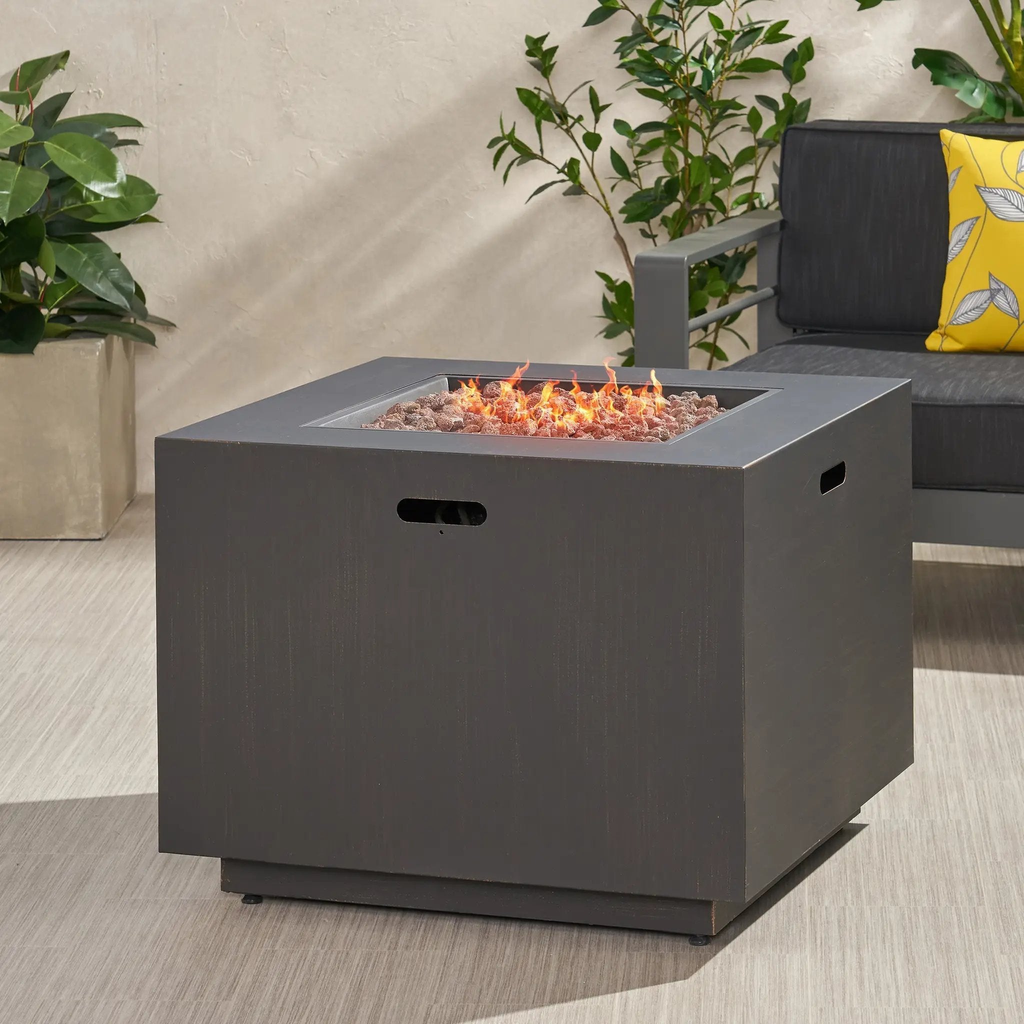 33" Outdoor Iron Square Propane Fire Pit - Brushed Brown by HouseOfZazla